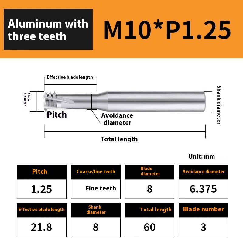 2135-65° aluminum with colorful thread milling cutter lengthened single tooth three-tooth full thread machining center tungsten carbide milling cutter M3M4M5 Shandong Denso Pricision Tools Co.,Ltd.